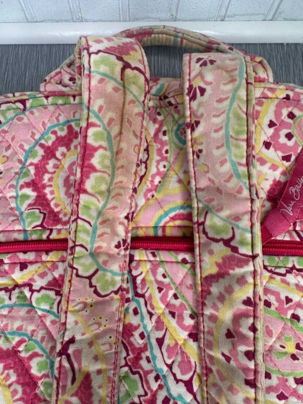 Vera Bradley Quilted Cotton Backpack Pink Green Paisley Floral Retired Pattern